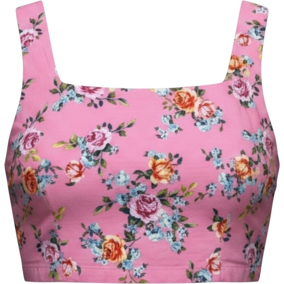 Buddy Love Tops - Buddy Love Cookie Set Pink Floral Crop Top Square Neck Tank Womens Medium